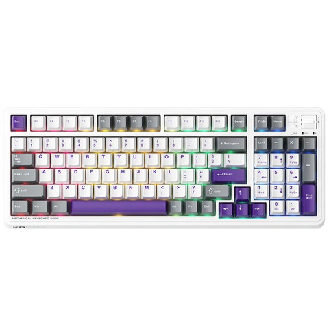MACHENIKE KG98 96 % Tri-Mode mechanische Tastatur, QWERTY-US-Layout, Lila-Gold, blaue Schalter