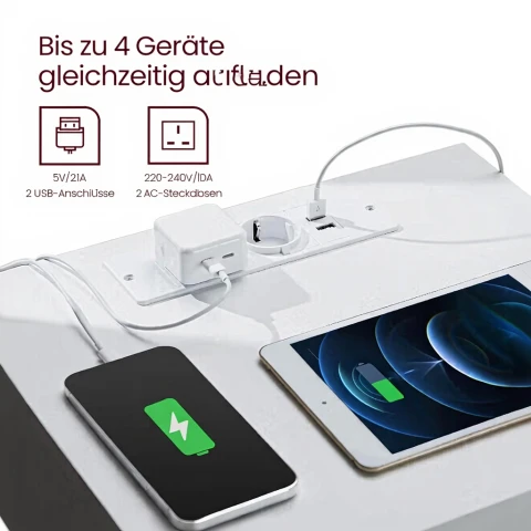 VASAGLE LET831W14 Ensemble de 2 tables de chevet, tables d'appoint, 3 tiroirs, bord biseauté, 2 prises AC, 2 US