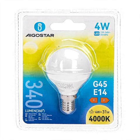 Aigostar LED A5 G45 WEITER WINKEL E14 4W 4000K-WEISS- Glühbirne