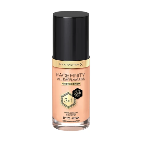 Max Factor Facefinity All Day Flawless 3 In 1 SPF 20 Vegan Foundation 30ml - 45 Warm Almond