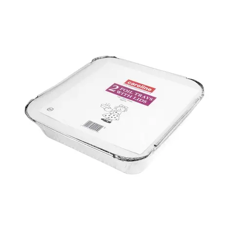 Caroline Foil Tray with Lid, 239 x 239mm, 35mm deep, pack of 2