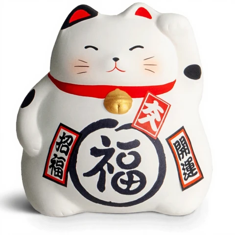 Money box lucky cat small White H9 cm