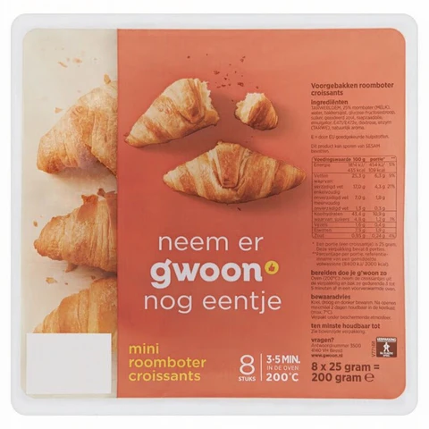 g'woon Mini Roomboter Croissants 8 x 25 g