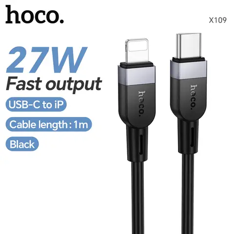 HOCO X109 27W Silicone USB-C to Lightning Charging Cable – 1M – Black