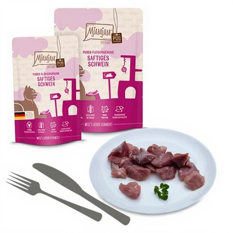 MjAMjAM - Aliment pour chat - Quetschie - Festin de viande pure - Porc succulent pur - 300 g x 6