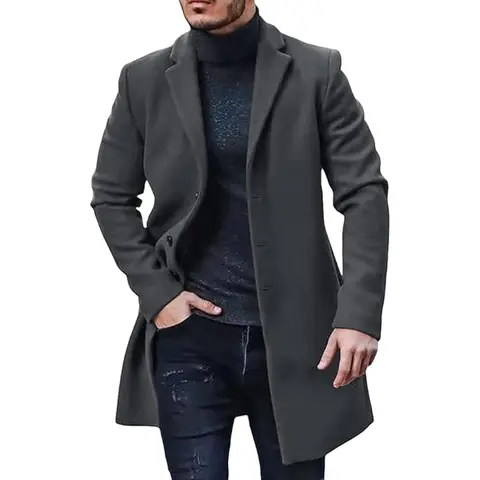 Men's Trench Coat Slim Fit Notch Lapel Single Breasted Top Coat Winter Warm Cotton Business Long Jacket Overcoat (darkgray, M)