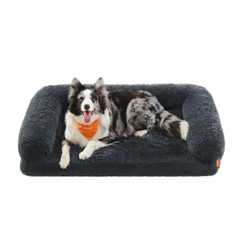 Feandrea Fluffy Large Dog Bed, Removable Washable Cover, 106 x 80 x 23 cm, Dark Grey