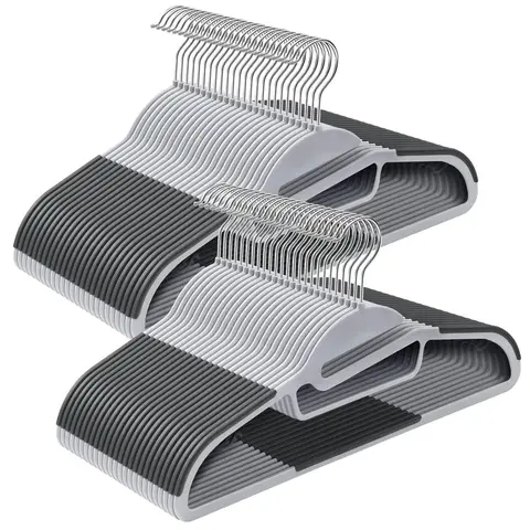 Plastic Clothes Hangers, Set of 50, 41.5x22.5x0.5cm, Light and Dark Grey