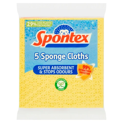 Spontex 5 Sponge Cloths, 19.4 x 18cm