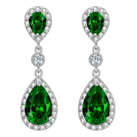 Ever Faith Cubic Zirconia Green Infinity Teardrop Halo Pierced Earrings