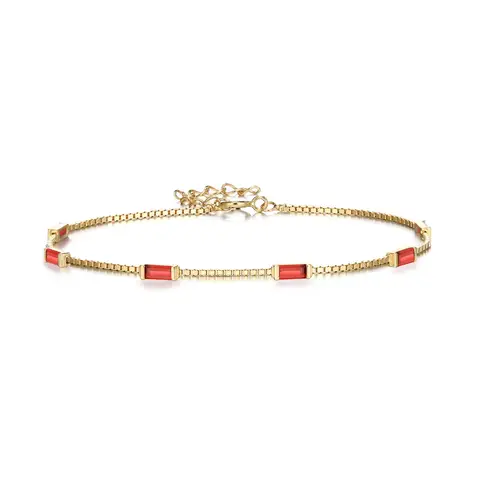 Ever Faith Dainty Emerald Cut Red Created Opal Charm Link Bracelet