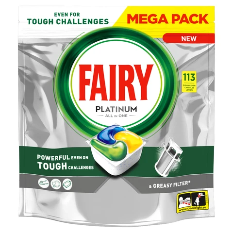 Fairy Platinum All In One Dishwasher Tablets Lemon 113 Tabs