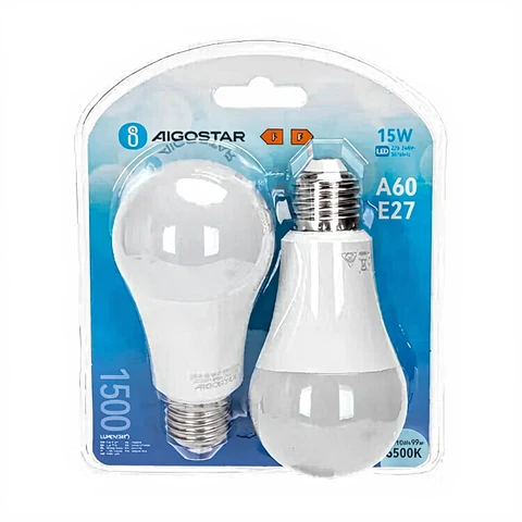 Aigostar LED A5 A60 BIG ANGLE E27 15W 6500K/DUBBEL- wit - gloeilamp