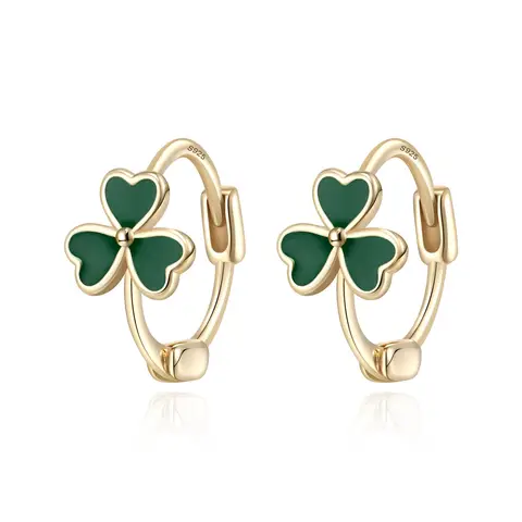Ever Faith Clover Earrings Lucky Shamrock Earrings Hypoallergenic Small Huggie Hoops Flower Earrings