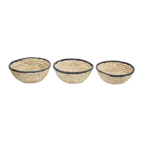 Interiors by Premier Set Of 3 Palm Leaf Baskets With Black Trim