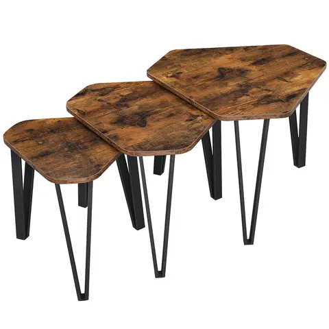 VASAGLE Side Tables Hexagon Rustic Brown/Black Set of 3
