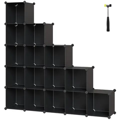 Plastic Cube Storage, 153x31x153cm, 16-Cube, Black