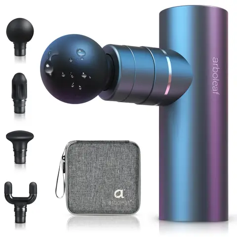 Arboleaf Massage Gun, Mini Massage Gun, 3200 rpm, 0.47 kg Massage Gun with AI Levels, 4 Attachments, Lightweight Muscle Gun with Transport Case, Muscle Gun for Muscle Relaxation, Strong Battery USB-C