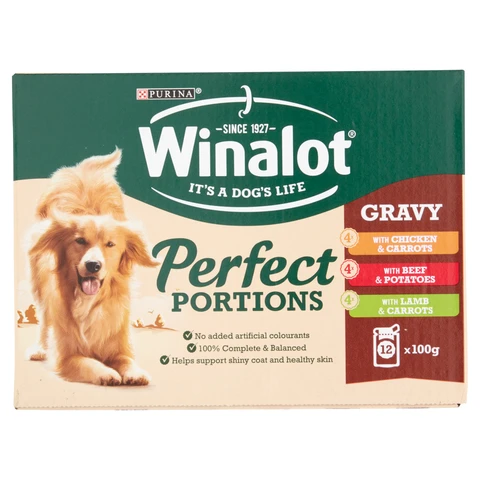 Winalot Perfect Portions Adult Dog Selection in Gravy Chicken & Carrots, Beef & Potatoes 12 x 100g