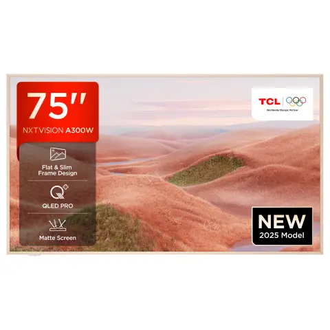 TCL NXTVISION A300W 75” 4K QLED PRO HDR Smart TV, 4K Ultra HD, Google TV with 144Hz Motion Clarity Pro