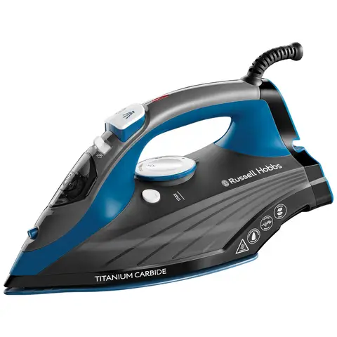Russell Hobbs Titanium Carbide Steam Iron – 2600W Power, Advanced Ceramic Soleplate, 3m Cord, Fast Heat-Up, Powerful Steam – Blue / Black, 27090