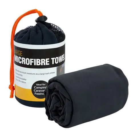 Milestone Travel Towel with Compact Bag Quick Dry Microfibre Black 60x120cm