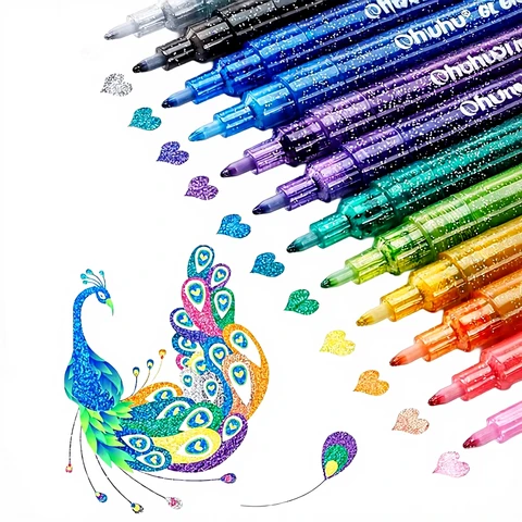 Ohuhu Leahi farbige Gelstift-Marker – 12er-Set, extra feine Spitze, opak/transparent weiß, für Hervorheben, Zeichnen, Skizzieren, Scrapbooking und Illustrieren