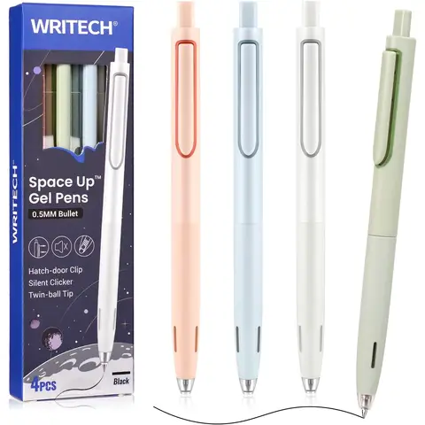 WRITECH Gel Pens Fine Point: 0.5mm Retractable Black Ink Pen Smooth Writing for Journaling Silent Click Pen Set 4ct Up-Gel