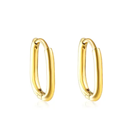 18K PVD Gold Plated Oval Huggie Earrings – Stainless Steel U-Shaped Hoops (17mm x 12mm), Hypoallergenic Sleepers