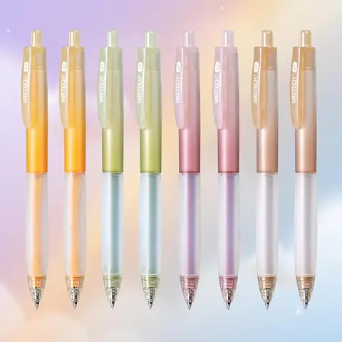 WRITECH Retractable Gel Ink Pens: 0.5mm Black-Ink Aesthetic Gradient Color Barrel Soft Grip Fine Point Pen 8ct for Journaling Note Taking Sketching No Bleed