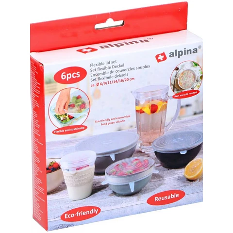Alpina Reusable Silicone Lids - 6 Pieces - Diameters 6/9/11/14/16/20 cm