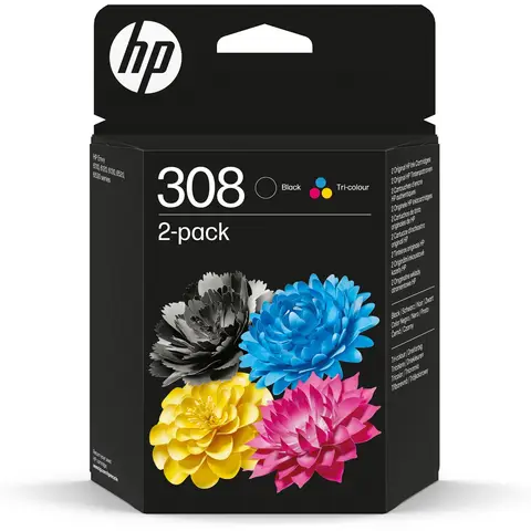 HP 308 Black/Tri-Colour Original Ink Cartridge Combo 2-Pack, compatible with HP Envy 6120e printer