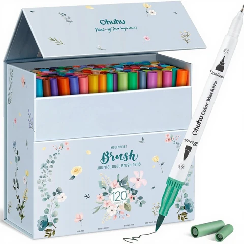 Ohuhu Maui-Serie Doppelspitzen-Malerstift - 120 Artmarker zum Malen, Zeichnen und Kalligraphieren, inkl. weißem Aufbewahrungskasten, Neu-Jahr-Sale, Top-Geschenkideen