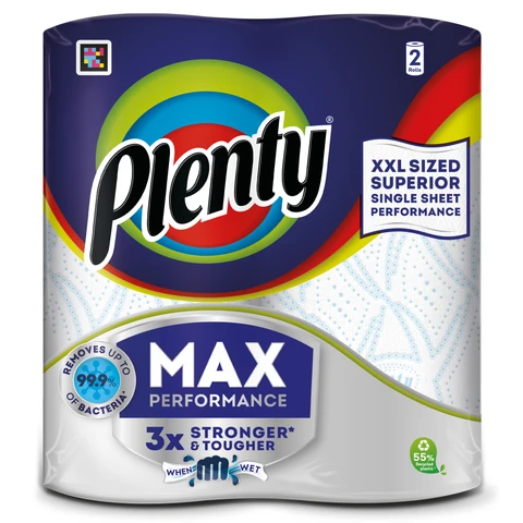 Plenty Max Performance Kitchen Roll, 2-Ply, 2 Rolls