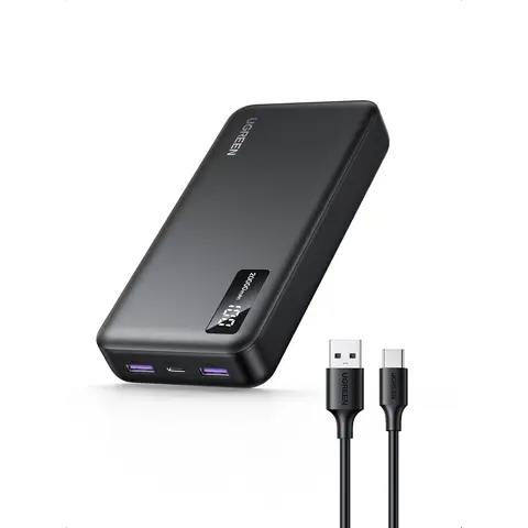 UGREEN 20000mAh Power Bank with Digital Display, 22.5W PD 3.0 Fast Portable Charger USB C Input & Output for iPhone 16/15/14/13, Galaxy S24/S23, Pixel 8, iPad, LG - Black