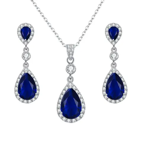 Ever Faith Blue Cubic Zirconia Infinity Teardrop Pendant Necklace and Dangle Earrings Set