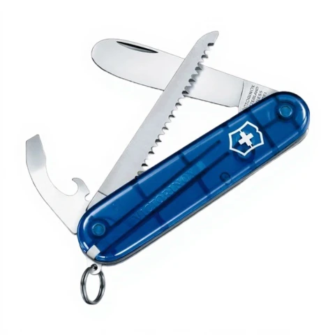 Victorinox Mein Erster Victorinox Kinder-Taschenmesser - 9 Funktionen - Transparent Blau - Mit Halskette