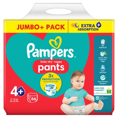 Pampers Baby-Dry Nappy Pants Size 4 66 Pack Jumbo+ Pack
