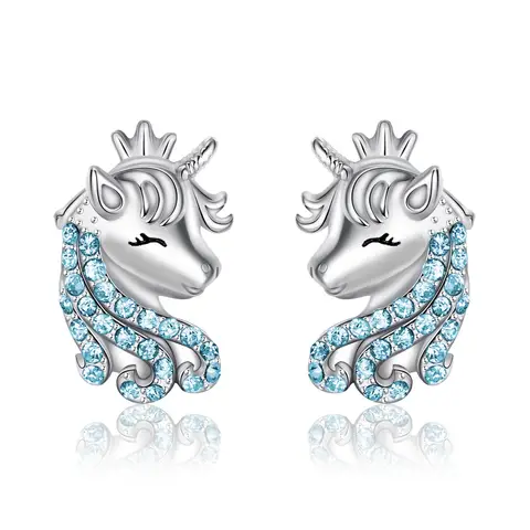 Ever Faith Blue Lucky Unicorn Stud Earrings with Cubic Zirconia