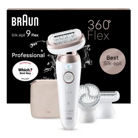 Braun Silk-épil 9 Epilator with 360° Flexible Head, Wet & Dry, Long Lasting Smooth Skin, 9-060 3D, White/Pink