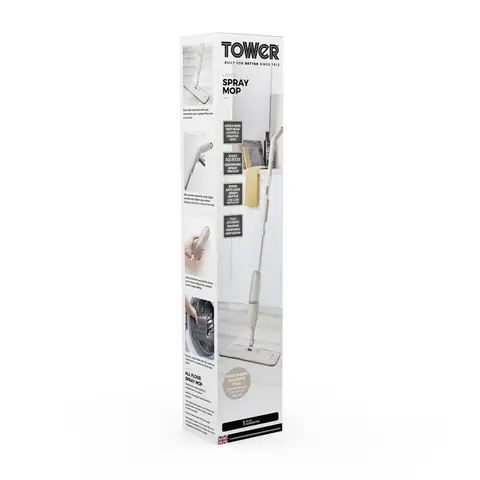 TOWER Cavaletto Spray Mop with Anti-Leak Bottle and 2x Microfibre Pad， Latte