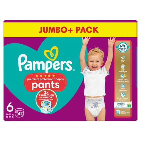 Pampers Premium Protection Nappy Pants Size 6 42 Pack Jumbo+ Pack
