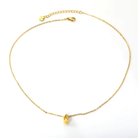 18K PVD Gold Stainless Steel Teardrop Pendant Necklace, 40+5cm Minimalist Waterdrop
