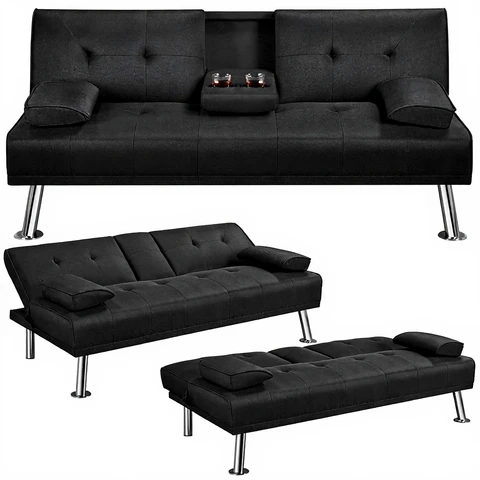 Yaheetech Klappbares Schlafsofa Couch Sofa mit Schlaffunktion Bettsofa mit Gro?er Liegefl?che von 167 cm L × 94 cm B fürs Wohnzimmer/Schlafzimmer/Heimkino/G?stezimmer Schwarz