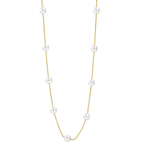 18K PVD Gold Stainless Steel Pearl Station Necklace, 42+5cm Elegant Beaded Choker