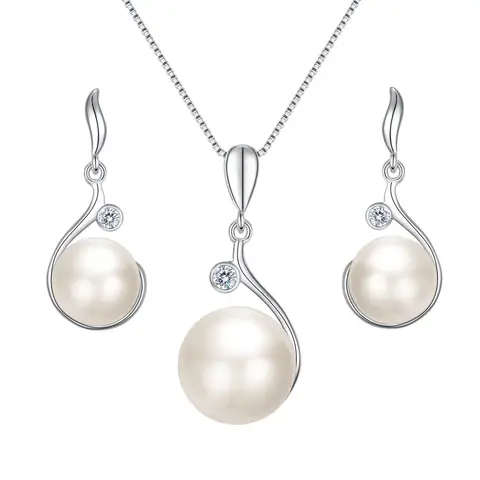 Ever Faith Zircon AAA Freshwater Cultured Pearl Flower Bud Necklace Earrings Set