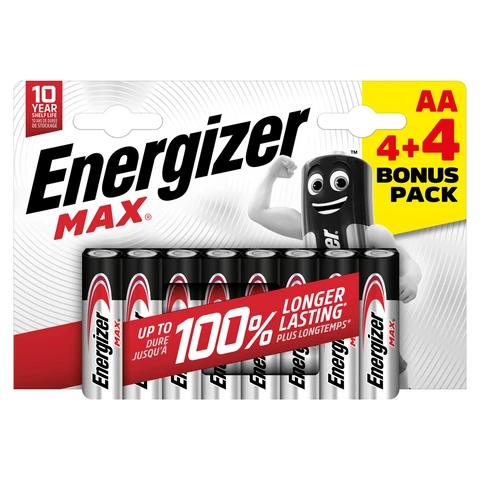 Energizer AA Max Alkaline Batteries – Value Pack of 8 (4+4)