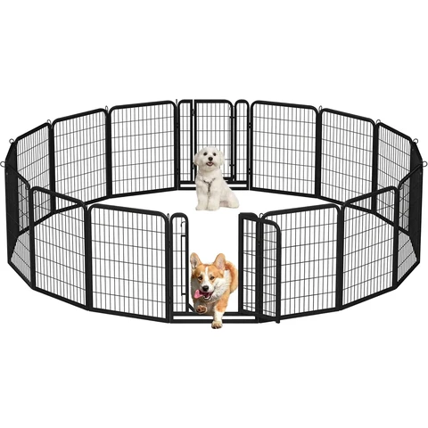 Yaheetech 80 cm Spielgitter für Hunde mit 16 Segmenten, 2 Türen, Automatikverschluss, klappbare Gartenzäune