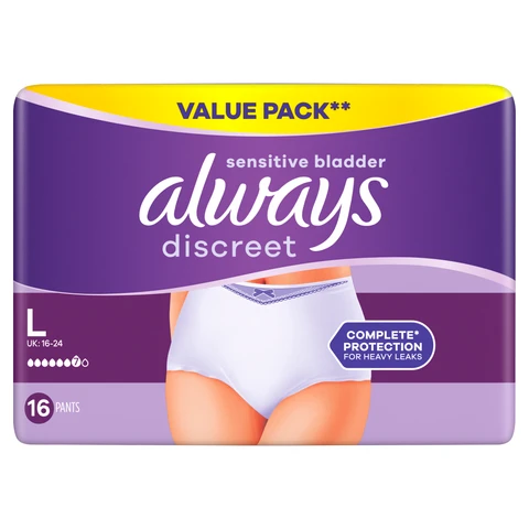 Always Discreet Underwear Incontinence Pants Women Plus L 16 Pants