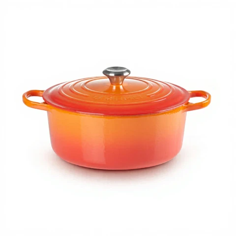 Le Creuset Signature Serie Runder Bräter aus Gusseisen mit Deckel - 26cm - 5.3L - Geeignet für alle Herdarten - Orange